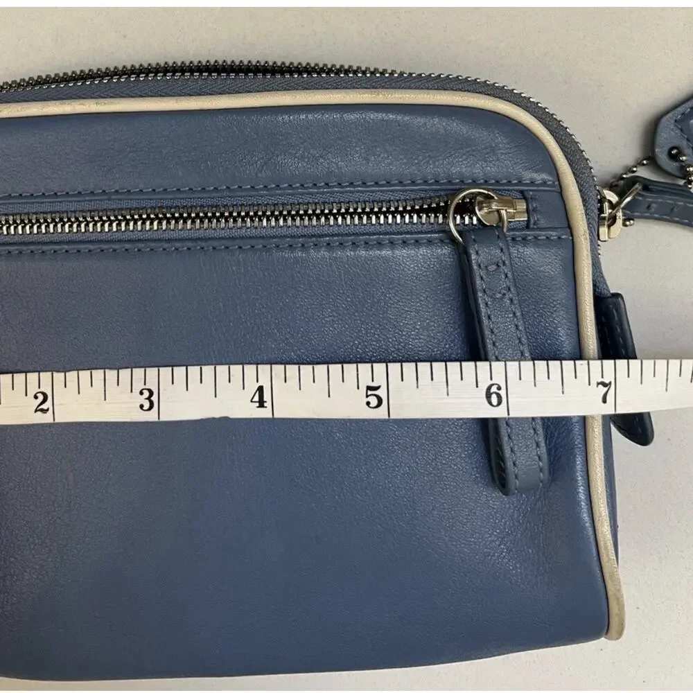Vintage Coach Travel Cosmetic Bag  Legacy Blue, Leather Zip w/ HangTag In EUC